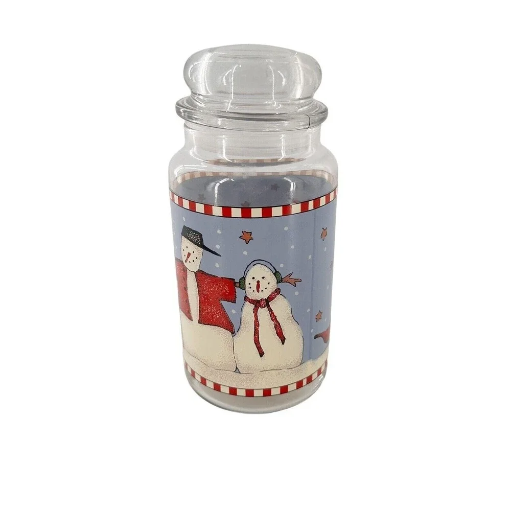 Vtg Snowman Sakura Debbie Mumm 1998 Glass Cookie‎ Canister Jar Country Farmhouse